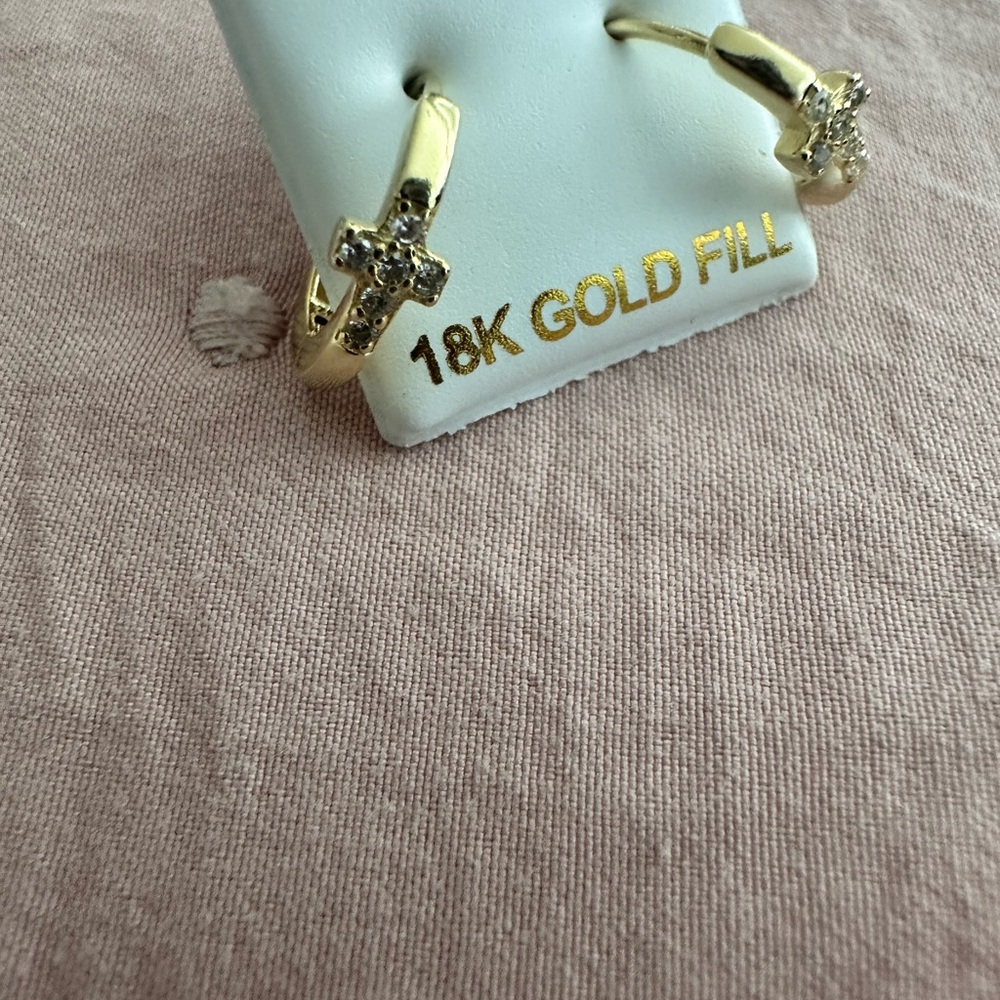 925 small cross with Cz gold filled stud